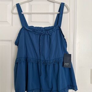 crown & ivy Teal-Blue Eyelet Trim Tank Top